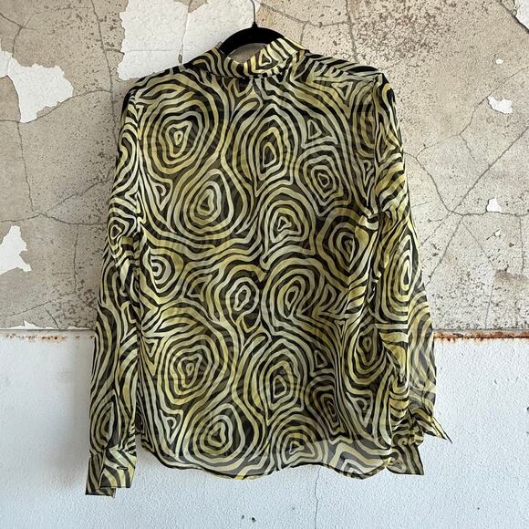 Vintage Pleated Crinkle Blouse 90s Carina Abstract Swirl Button Up Top Retro Art - Picture 4 of 5